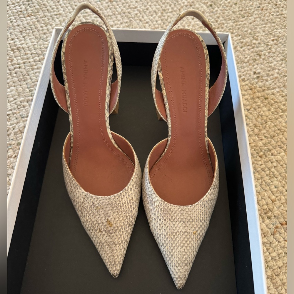 Amina Muaddi Holli Snake-Effect Leather Slingback Pumps Size 36,5 Worn once